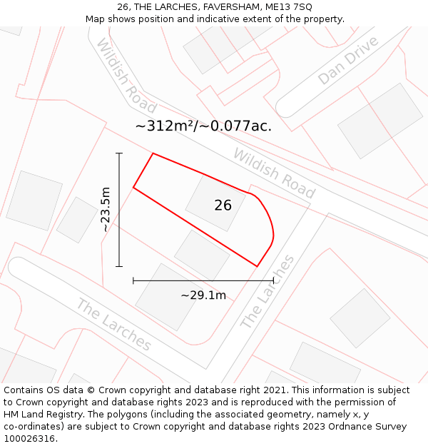 26, THE LARCHES, FAVERSHAM, ME13 7SQ: Plot and title map