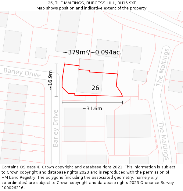 26, THE MALTINGS, BURGESS HILL, RH15 9XF: Plot and title map