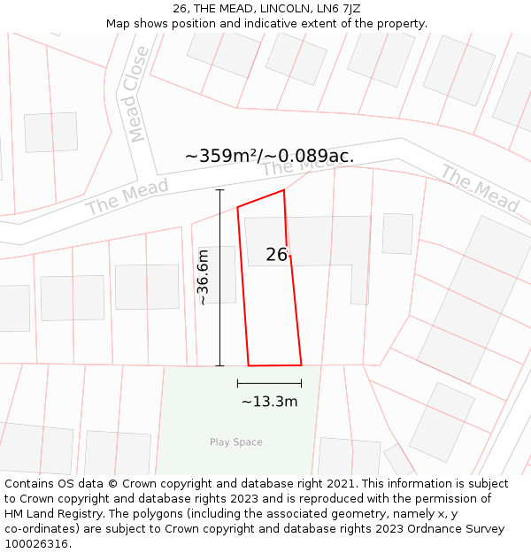 26, THE MEAD, LINCOLN, LN6 7JZ: Plot and title map