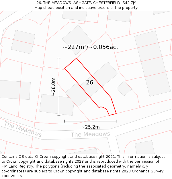 26, THE MEADOWS, ASHGATE, CHESTERFIELD, S42 7JY: Plot and title map