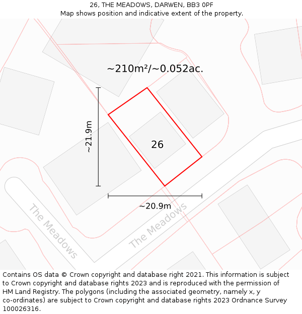 26, THE MEADOWS, DARWEN, BB3 0PF: Plot and title map