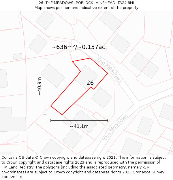 26, THE MEADOWS, PORLOCK, MINEHEAD, TA24 8NL: Plot and title map