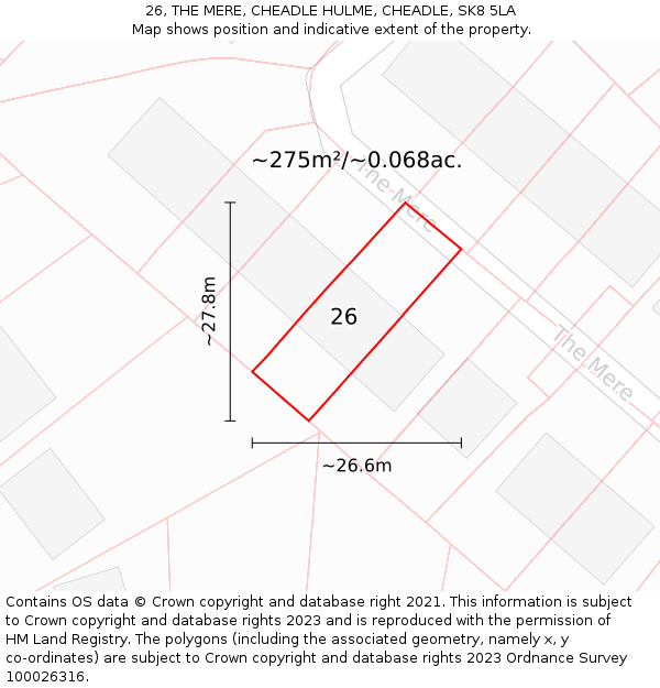 26, THE MERE, CHEADLE HULME, CHEADLE, SK8 5LA: Plot and title map
