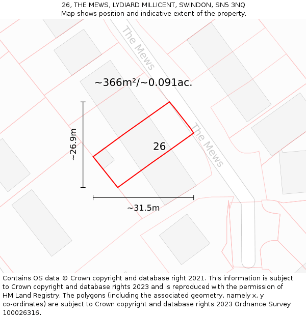26, THE MEWS, LYDIARD MILLICENT, SWINDON, SN5 3NQ: Plot and title map