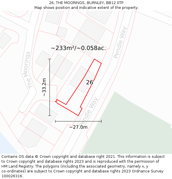 26, THE MOORINGS, BURNLEY, BB12 0TP: Plot and title map