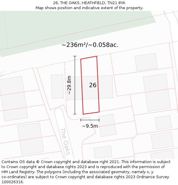 26, THE OAKS, HEATHFIELD, TN21 8YA: Plot and title map