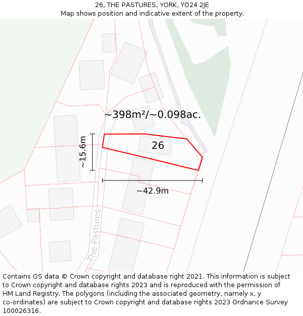 26, THE PASTURES, YORK, YO24 2JE: Plot and title map