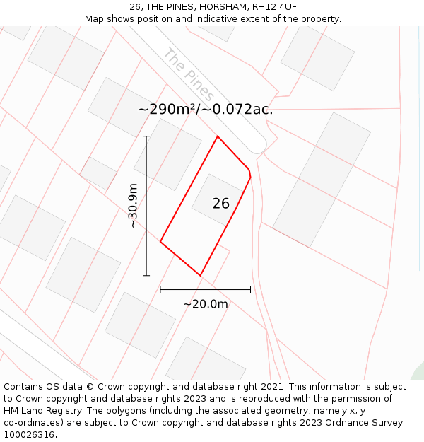 26, THE PINES, HORSHAM, RH12 4UF: Plot and title map