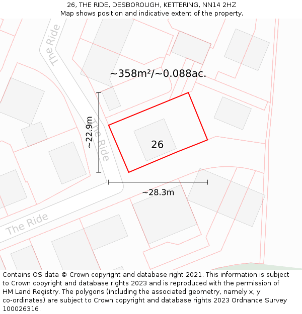 26, THE RIDE, DESBOROUGH, KETTERING, NN14 2HZ: Plot and title map