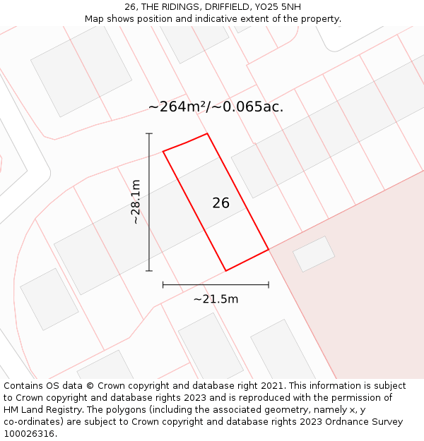 26, THE RIDINGS, DRIFFIELD, YO25 5NH: Plot and title map