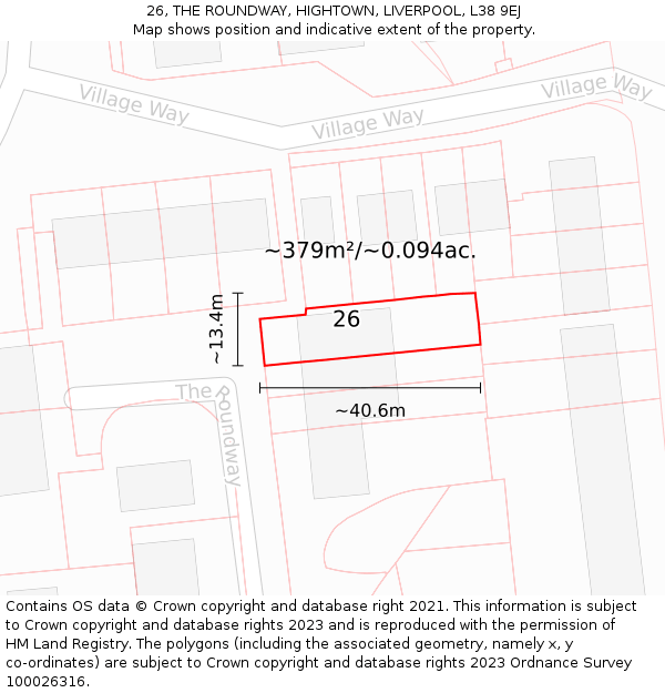 26, THE ROUNDWAY, HIGHTOWN, LIVERPOOL, L38 9EJ: Plot and title map