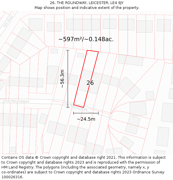 26, THE ROUNDWAY, LEICESTER, LE4 9JY: Plot and title map