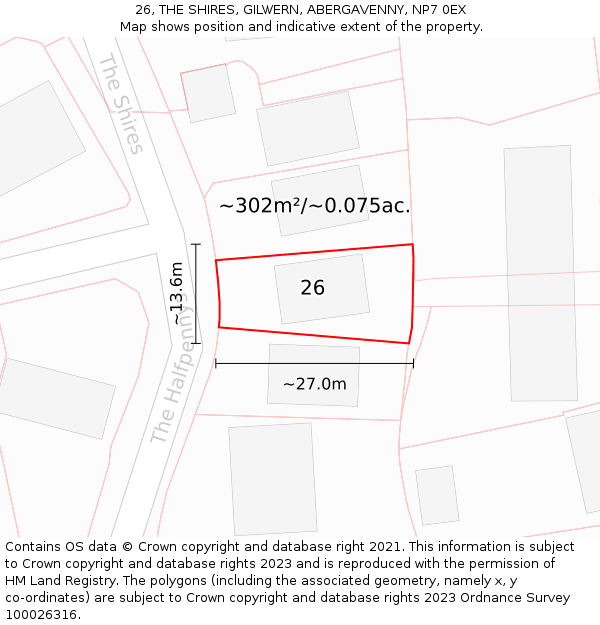 26, THE SHIRES, GILWERN, ABERGAVENNY, NP7 0EX: Plot and title map