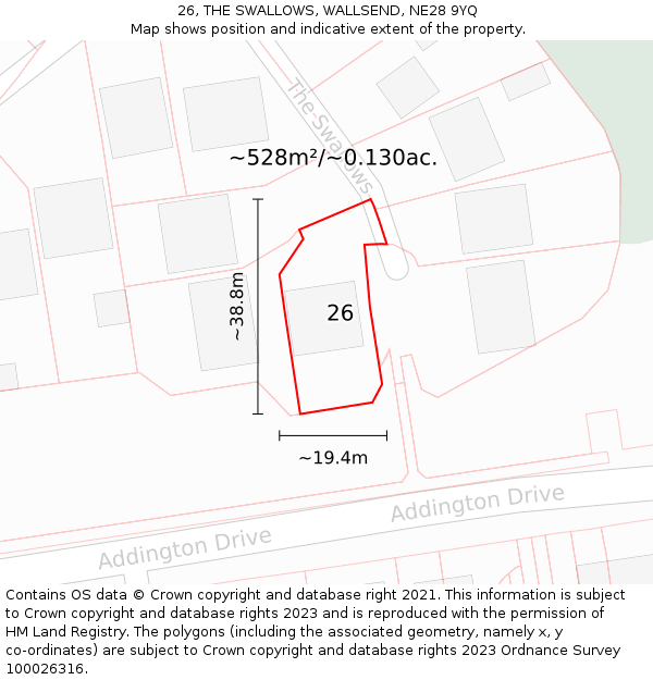 26, THE SWALLOWS, WALLSEND, NE28 9YQ: Plot and title map