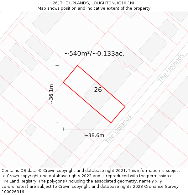 26, THE UPLANDS, LOUGHTON, IG10 1NH: Plot and title map