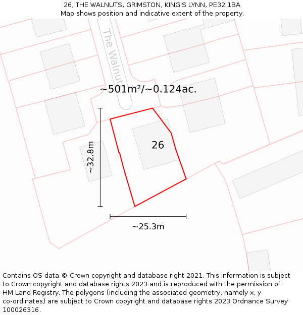 26, THE WALNUTS, GRIMSTON, KING'S LYNN, PE32 1BA: Plot and title map