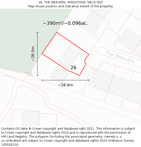 26, THE WEAVERS, MAIDSTONE, ME16 0NZ: Plot and title map