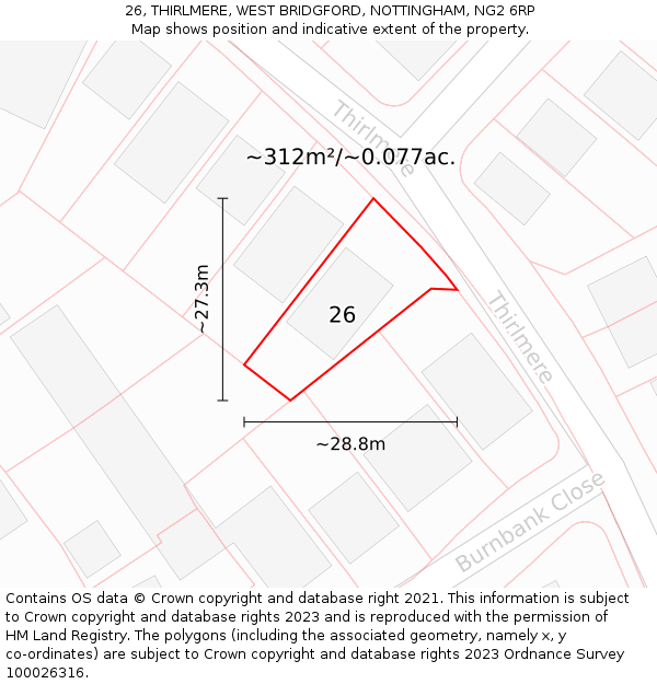 26, THIRLMERE, WEST BRIDGFORD, NOTTINGHAM, NG2 6RP: Plot and title map