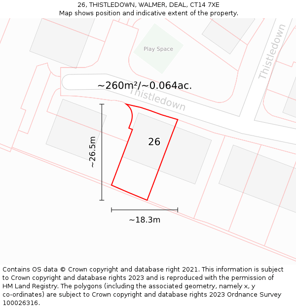 26, THISTLEDOWN, WALMER, DEAL, CT14 7XE: Plot and title map