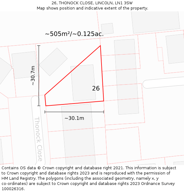 26, THONOCK CLOSE, LINCOLN, LN1 3SW: Plot and title map