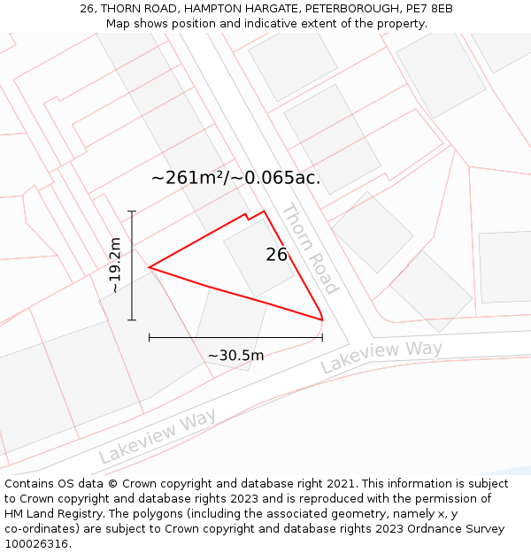 26, THORN ROAD, HAMPTON HARGATE, PETERBOROUGH, PE7 8EB: Plot and title map