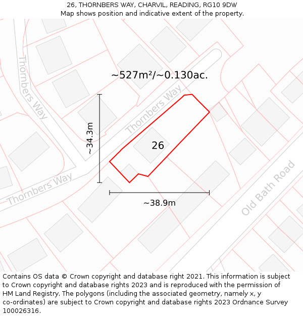 26, THORNBERS WAY, CHARVIL, READING, RG10 9DW: Plot and title map