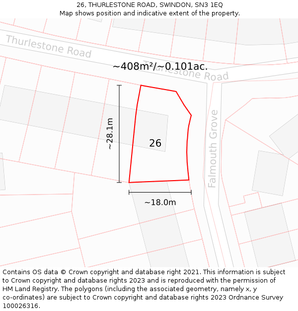 26, THURLESTONE ROAD, SWINDON, SN3 1EQ: Plot and title map