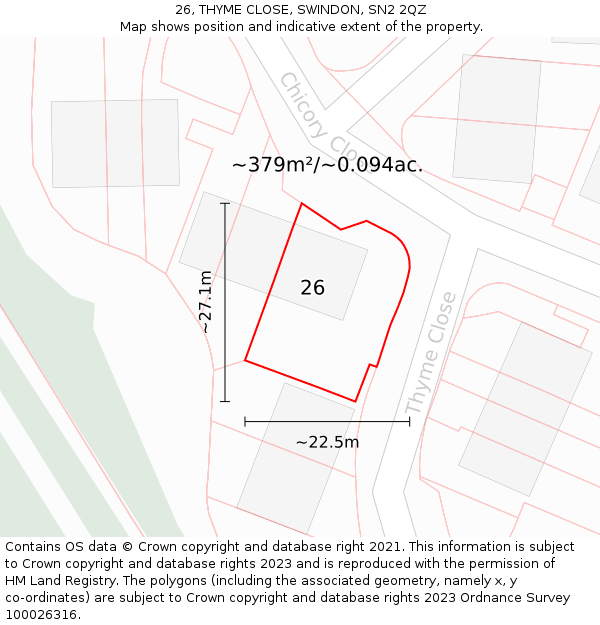 26, THYME CLOSE, SWINDON, SN2 2QZ: Plot and title map