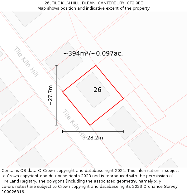 26, TILE KILN HILL, BLEAN, CANTERBURY, CT2 9EE: Plot and title map