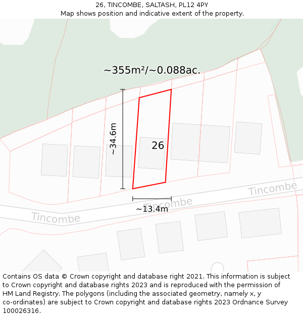 26, TINCOMBE, SALTASH, PL12 4PY: Plot and title map