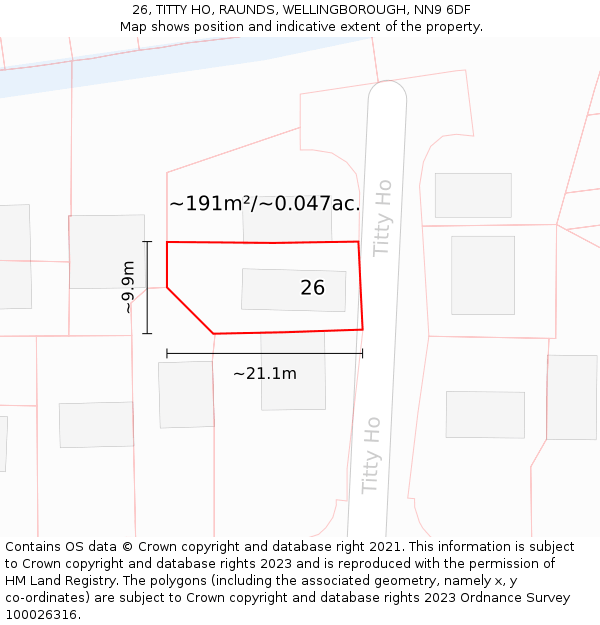 26, TITTY HO, RAUNDS, WELLINGBOROUGH, NN9 6DF: Plot and title map