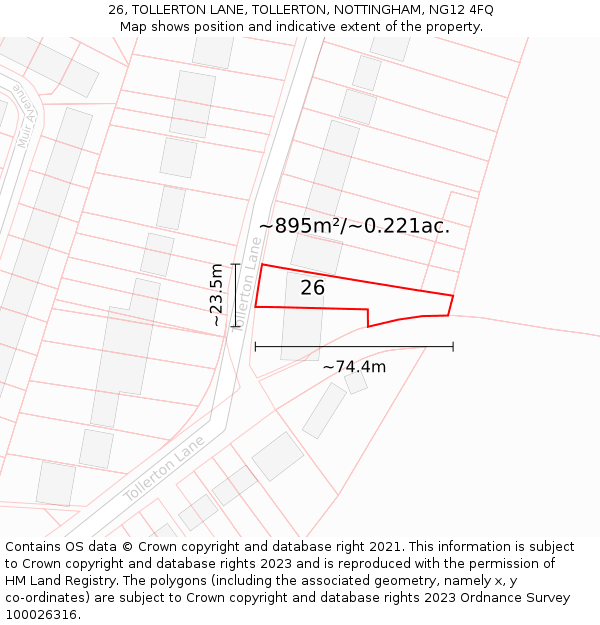 26, TOLLERTON LANE, TOLLERTON, NOTTINGHAM, NG12 4FQ: Plot and title map