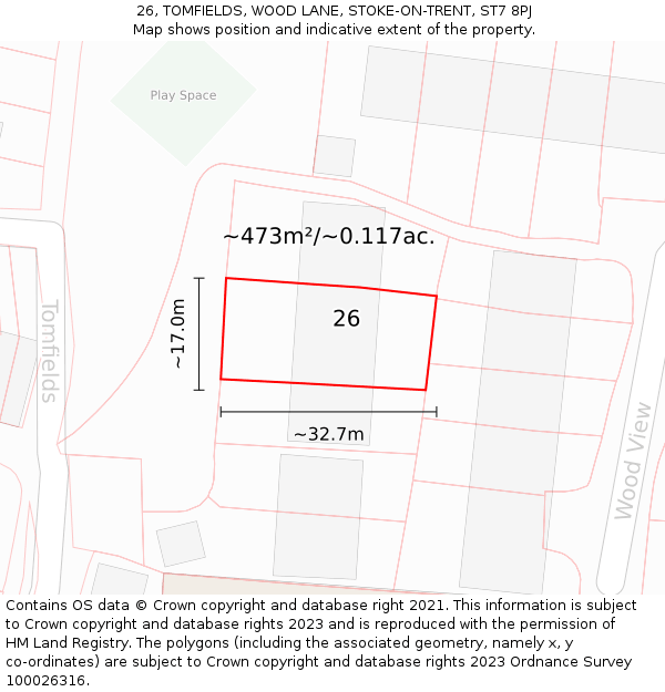 26, TOMFIELDS, WOOD LANE, STOKE-ON-TRENT, ST7 8PJ: Plot and title map