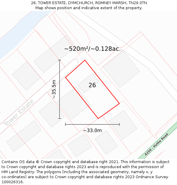 26, TOWER ESTATE, DYMCHURCH, ROMNEY MARSH, TN29 0TN: Plot and title map