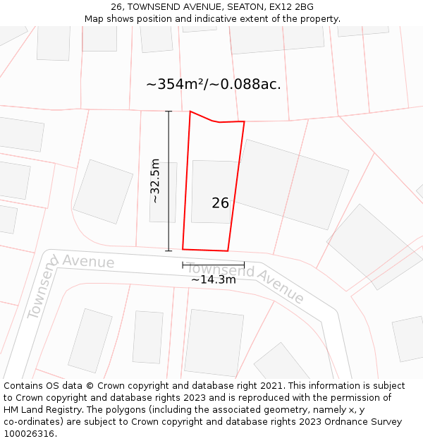 26, TOWNSEND AVENUE, SEATON, EX12 2BG: Plot and title map