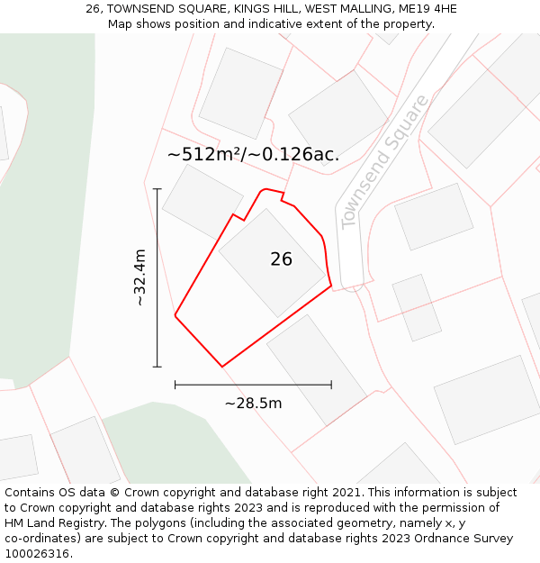 26, TOWNSEND SQUARE, KINGS HILL, WEST MALLING, ME19 4HE: Plot and title map