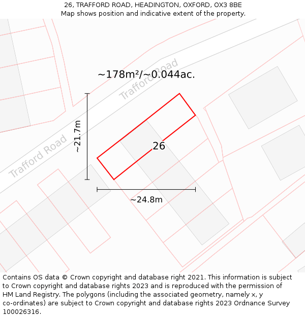 26, TRAFFORD ROAD, HEADINGTON, OXFORD, OX3 8BE: Plot and title map