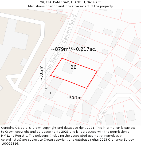 26, TRALLWM ROAD, LLANELLI, SA14 9ET: Plot and title map