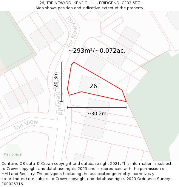 26, TRE NEWYDD, KENFIG HILL, BRIDGEND, CF33 6EZ: Plot and title map