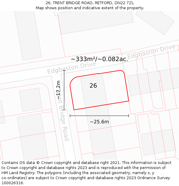 26, TRENT BRIDGE ROAD, RETFORD, DN22 7ZL: Plot and title map