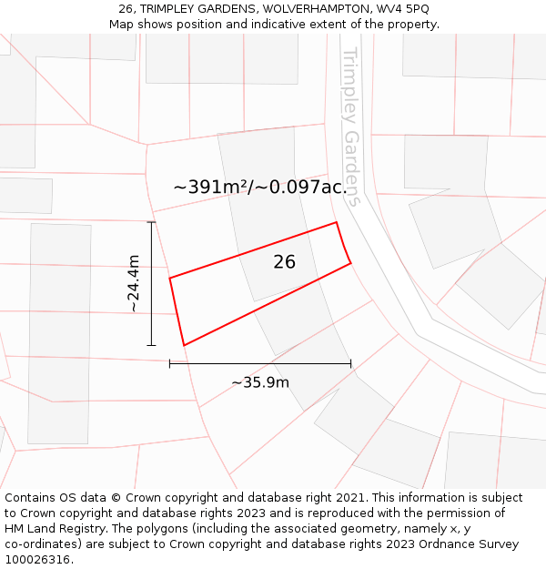 26, TRIMPLEY GARDENS, WOLVERHAMPTON, WV4 5PQ: Plot and title map