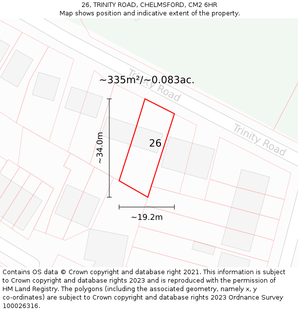 26, TRINITY ROAD, CHELMSFORD, CM2 6HR: Plot and title map