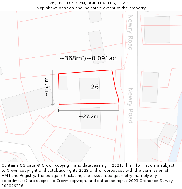 26, TROED Y BRYN, BUILTH WELLS, LD2 3FE: Plot and title map