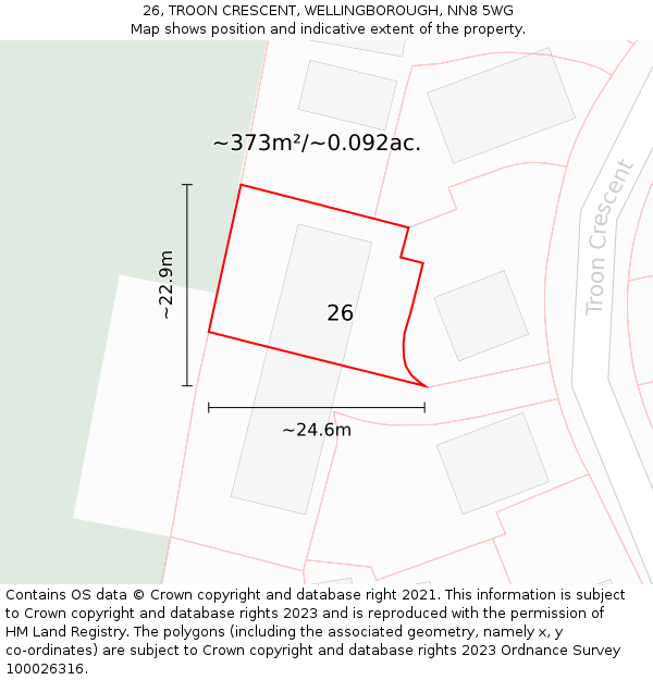 26, TROON CRESCENT, WELLINGBOROUGH, NN8 5WG: Plot and title map