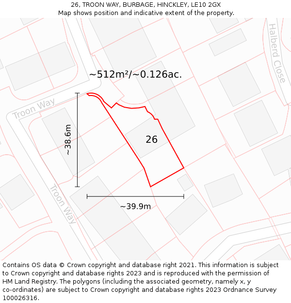 26, TROON WAY, BURBAGE, HINCKLEY, LE10 2GX: Plot and title map