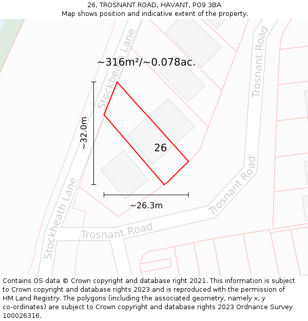 26, TROSNANT ROAD, HAVANT, PO9 3BA: Plot and title map