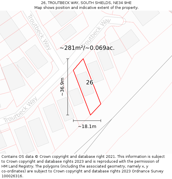 26, TROUTBECK WAY, SOUTH SHIELDS, NE34 9HE: Plot and title map