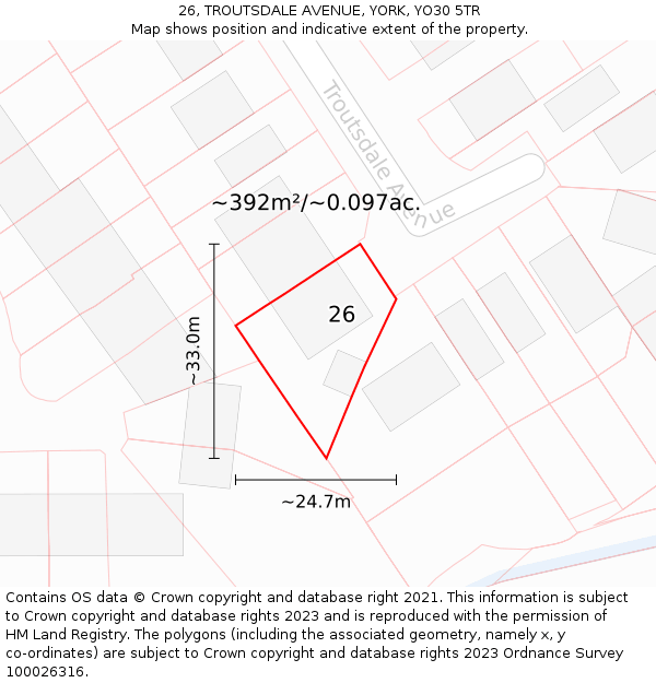 26, TROUTSDALE AVENUE, YORK, YO30 5TR: Plot and title map