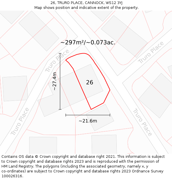 26, TRURO PLACE, CANNOCK, WS12 3YJ: Plot and title map