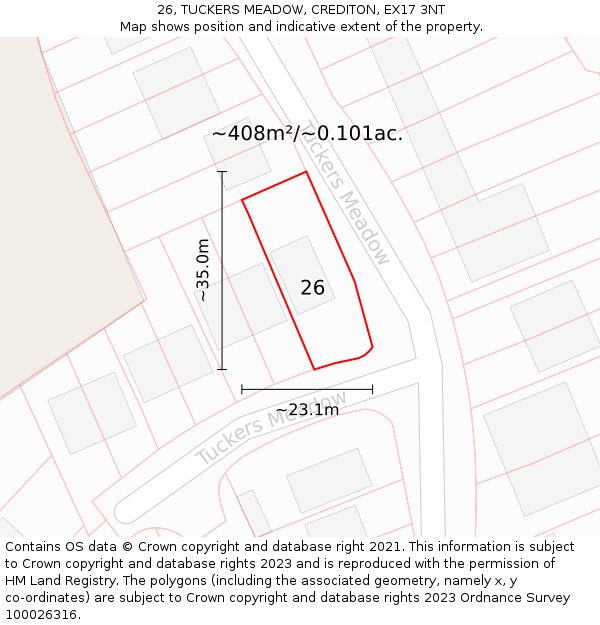 26, TUCKERS MEADOW, CREDITON, EX17 3NT: Plot and title map